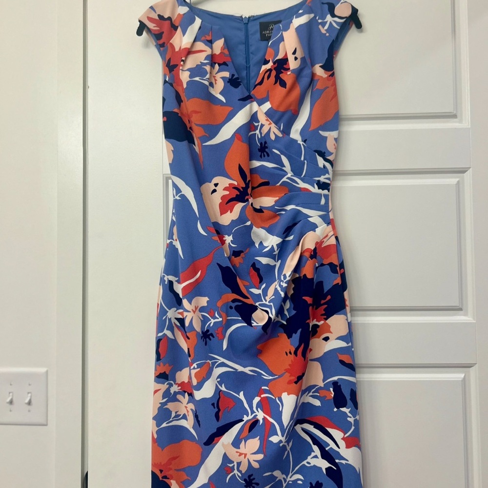 Adrianna Papell Blue and Orange Floral Midi Dress